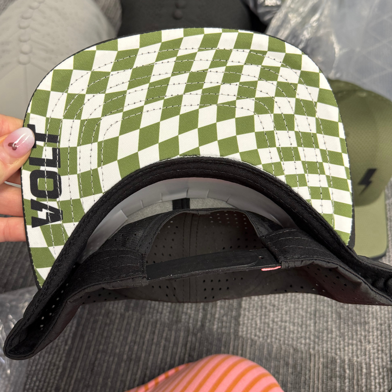Volt Sports Hat - 7 Panel - Green Checkers
