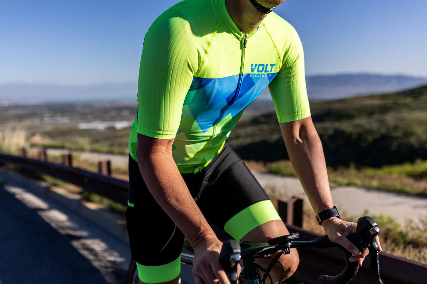 Rider on the road in Volt ION Droptail Bibs